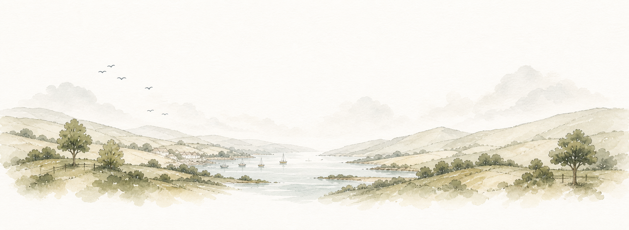 Watercolour coastal landscape